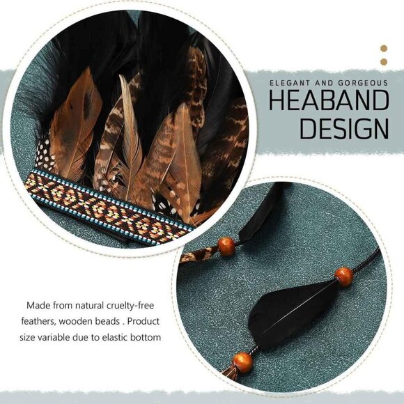 Feather Headband Boho Native American Hair Accessory for Women